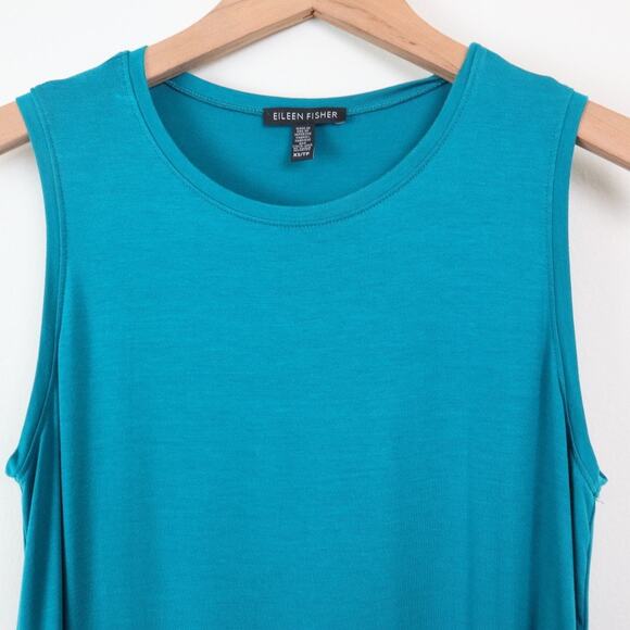 Eileen Fisher Size XS Sleeveless Drop Waist Tunic Dress Turquoise Blue - Picture 4 of 10